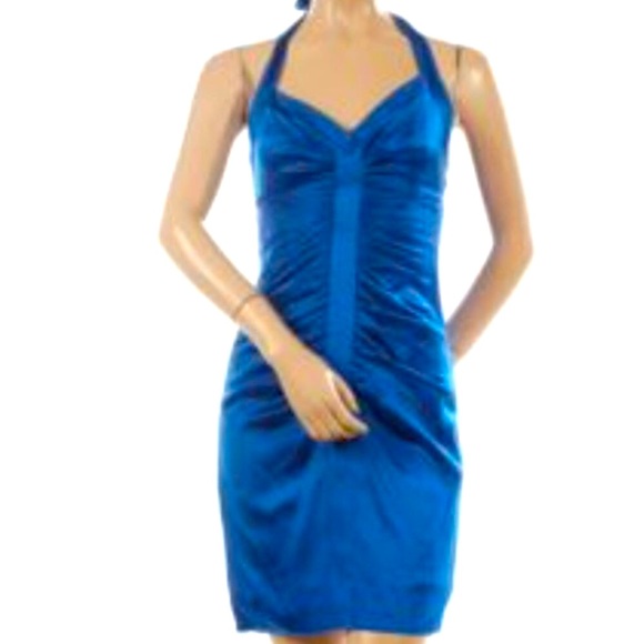 BCBG MaxAzria Royal Blue Silk Halter Cocktail Dress - Size 2 - Picture 1 of 14